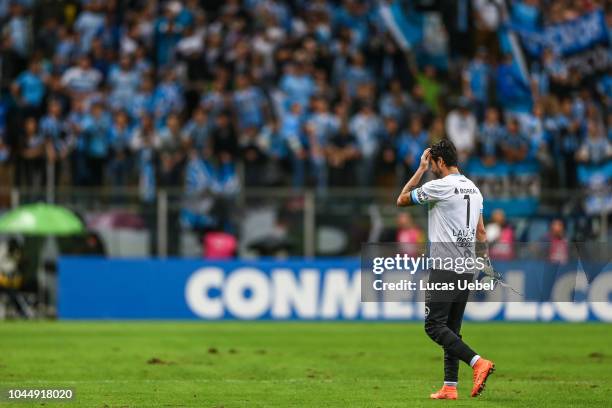 Luchetti of Atletico Tucuman leaves the field after receive red card during the match between Gremio and Atletico Tucuman, part of Copa Conmebol...