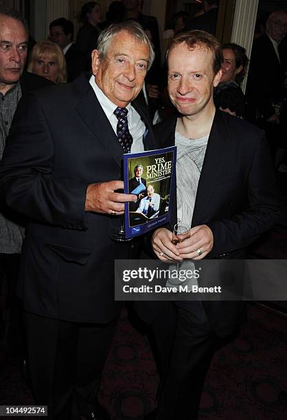 Derek Fowlds and Jonathan Slinger attend the press night of 'Yes, Prime Minister' at The Gielgud Theatre on September 27, 2010 in London, England.