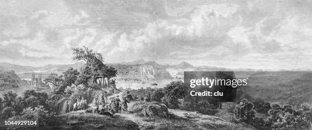 landscapes close to remagen, river rhine - remagen stock illustrations