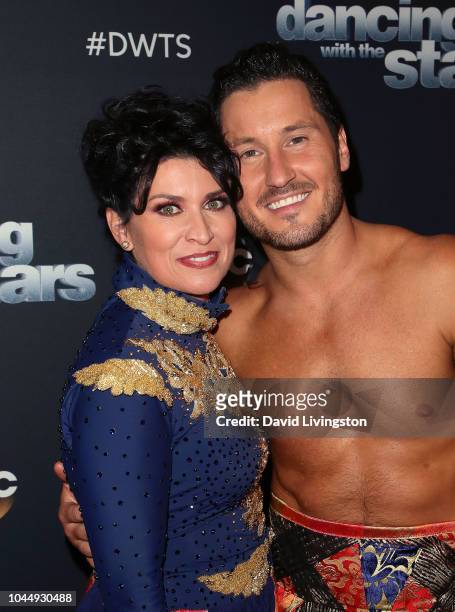 Nancy McKeon and Val Chmerkovskiy pose at "Dancing with the Stars" Season 27 at CBS Televison City on October 2, 2018 in Los Angeles, California.
