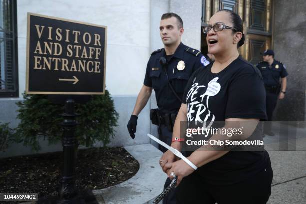 Sexual assault survivor Anita Abraham of MIlwaukee is arrested by U.S. Capitol Police for demonstrating against the appointment of Supreme Court...