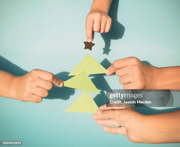 paper cut fir tree - origami tree stock pictures, royalty-free photos & images