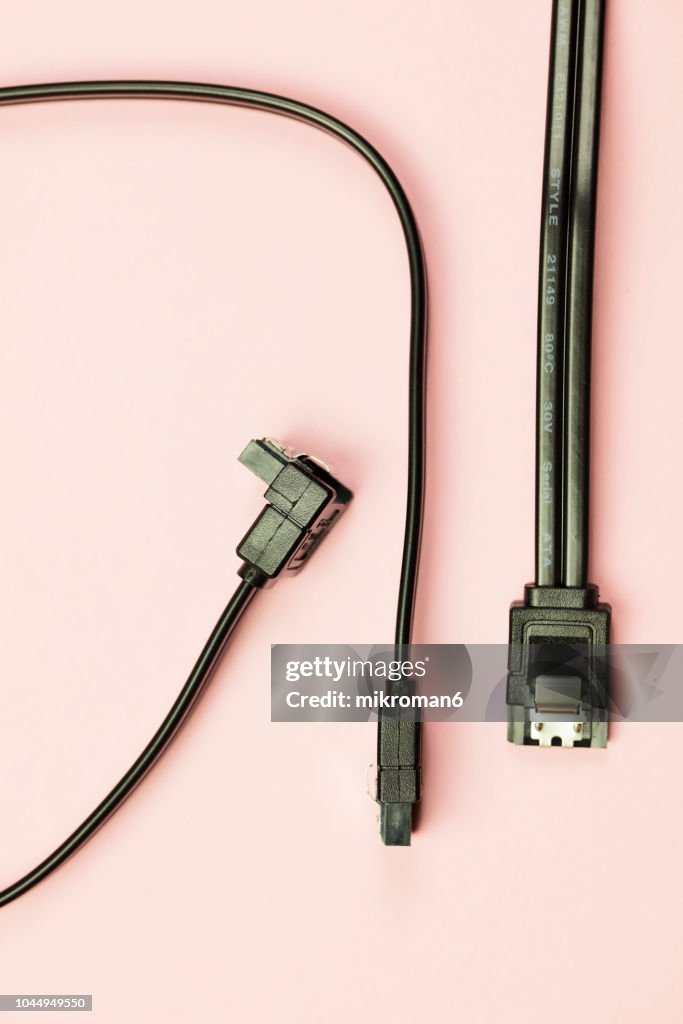Black eSATA cable for connecting a hard drive to the motherboard, Computer component