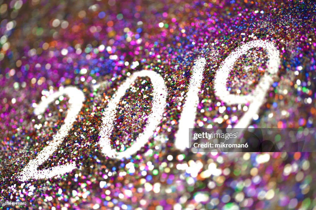 2019 Happy New Year background Multicoloured  glitter