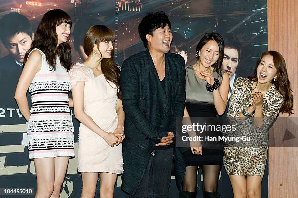 Actors Lee Na-Young and Uehara Takako and Gong Hyung-Jin and Yun Jin-Seo Yun So-Na attends the "Fugitive Plan B" press conference at the Lotte Hotel...