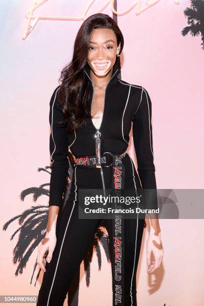 Winnie Harlow attends the launch of the Karl x Kaia collaboration capsule collection, on October 2, 2018 in Paris, France.