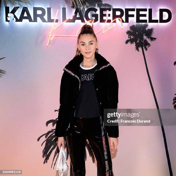 Stefanie Giesinger celebrates the launch of the Karl x Kaia collaboration capsule collection, on October 2, 2018 in Paris, France.