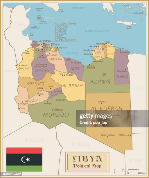 map of libya - vintage vector - libya flag stock illustrations
