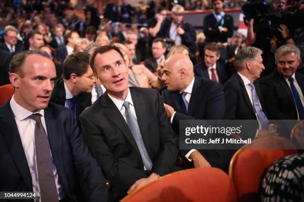 Cabinet Ministers Dominic Raab, Jeremy Hunt, Sajid Javid, Philip Hammond and Brandon Lewis take their seats ahead of British Prime Minister Theresa...