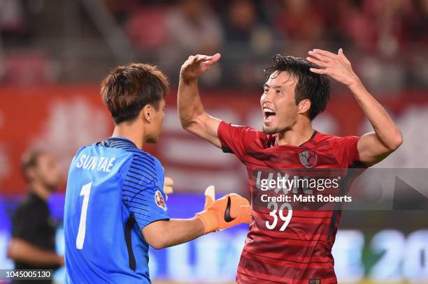 Tomoya Inukai of Kashima Antlers celebrates winning the AFC Champions League semi final first leg match between Kashima Antlers and Suwon Samsung...