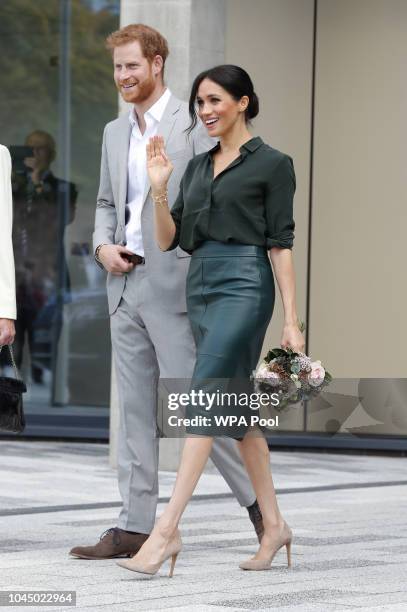 Meghan, Duchess of Sussex and Prince Harry, Duke of Sussex at The University of Chichester Tech Park during an official visit to Sussex on October 3,...