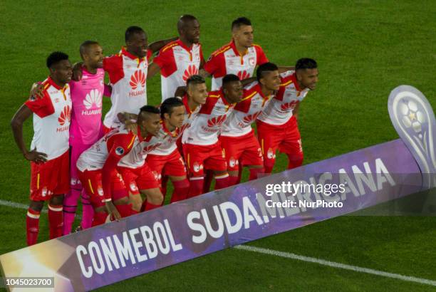 The Independiente Santa Fe lineup during Copa Sudamericana match between Millonarios and Independiente Santa Fe at Estadio Nemesio Camacho in Bogota,...