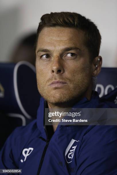 Scott Parker, first team coach of Fulham looks on prior to the Carabao Cup Third Round match between Millwall and Fulham at The Den on September 25,...