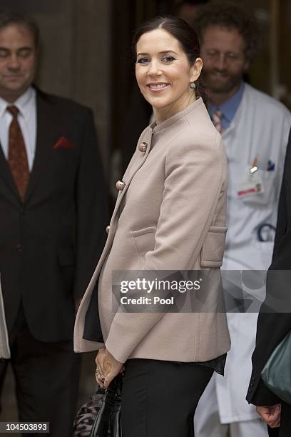 Crown Princess Mary of Denmark is seen during her visit at the cancer uni-clinic for kids and teenager on September 28, 2010 in Rostock, Germany....