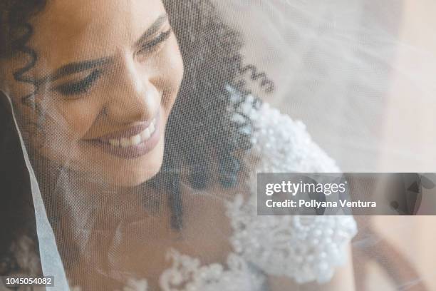 smiling behind the veil - bridal veil stock pictures, royalty-free photos & images