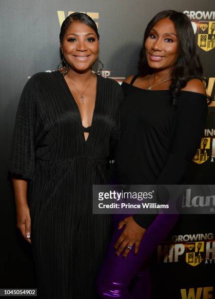 Trina Braxton and Towanda Braxton attend the return of Growing up Hip Hop at Tongue & Groove on October 2, 2018 in Atlanta, Georgia.