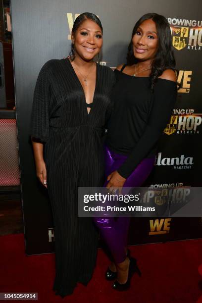 Trina Braxton and Towanda Braxton attend the return of Growing up Hip Hop at Tongue & Groove on October 2, 2018 in Atlanta, Georgia.