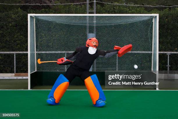 field hockey goalie - hockey goal stockfoto's en -beelden