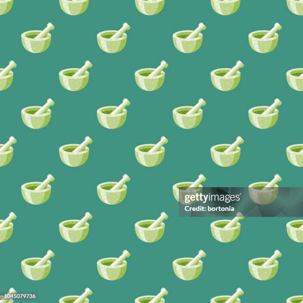 mortar and pestle naturopathy seamless pattern - grinding stock illustrations