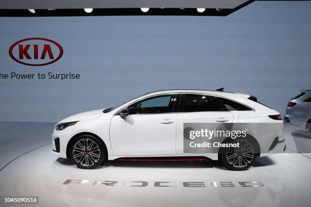 Proceed automobile is on display during the second press day of the Paris Motor Show at the Parc des Expositions at the Porte de Versailles on...