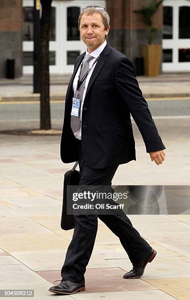 Former Secretary of State for Work and Pensions James Purnell arrives for the third day of the Labour party conference at Manchester Central on...