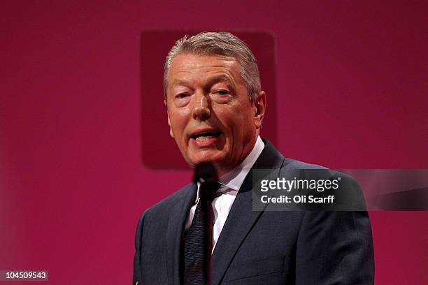 Shadow Home Secretary Alan Johnson addresses delegates on the third day of the Labour party conference at Manchester Central on September 28, 2010 in...