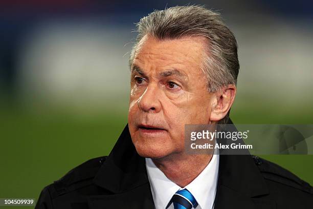 Swiss national coach Ottmar Hitzfeld talks during an interview before the UEFA Champions League group E match between FC Basel and FC Bayern Muenchen...