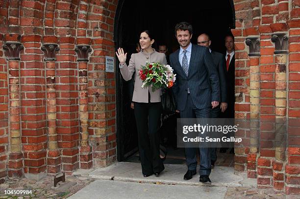 Danish Crown Prince Frederik and Danish Crown Princess Mary, who is pregnant with twins, exit the Dom church after visiting it on September 28, 2010...