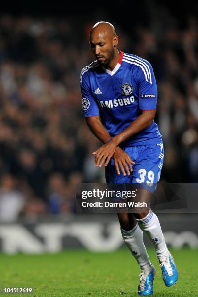 Nicolas Anelka of Chelsea celebrates scoring the second goal from the penalty spot during the UEFA Champions League Group F match between Chelsea FC...