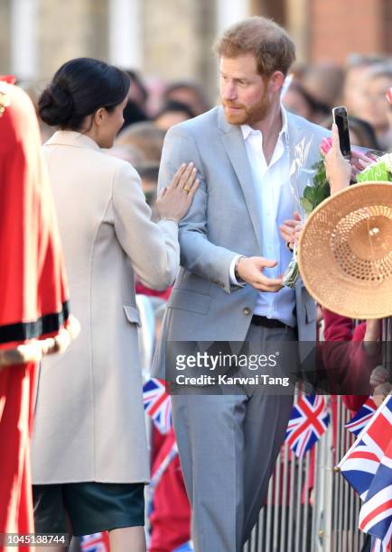 Prince Harry, Duke of Sussex and Meghan, Duchess of Sussex during an official visit to Sussex on October 3, 2018 in Chichester, United Kingdom. The...