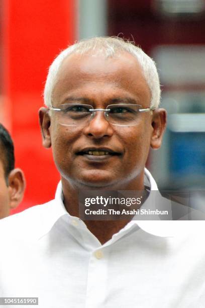 Opposition Maldivian Democratic Party presidential candidate Ibrahim Mohamed Solih is seen after casting his ballot in the presidential election at a...