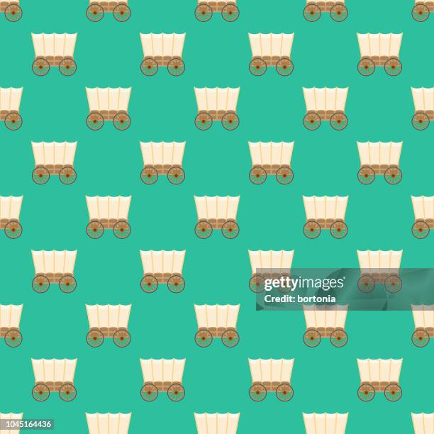 covered wagon wild west seamless pattern - wild west wagon stock illustrations