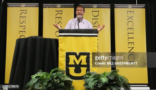 University of Missouri professor George P. Smith speaks during a press conference announcing he has won the 2018 Nobel Prize in Chemistry, in...