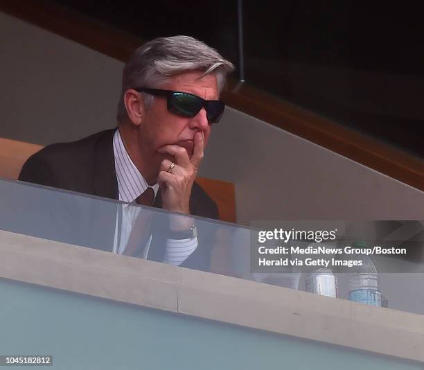 Boston Red Sox President of Baseball Operations Dave Dombrowski watches as the Boston Red Sox take on the Baltimore Orioles in the sixth inning of a...