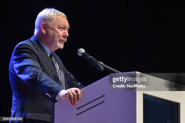 Jacek Majchrowski, the Major of Krakow speaks during the 25th Anniversary Gala of the Siemacha Association in Krakow's ICE Arena. Siemacha...