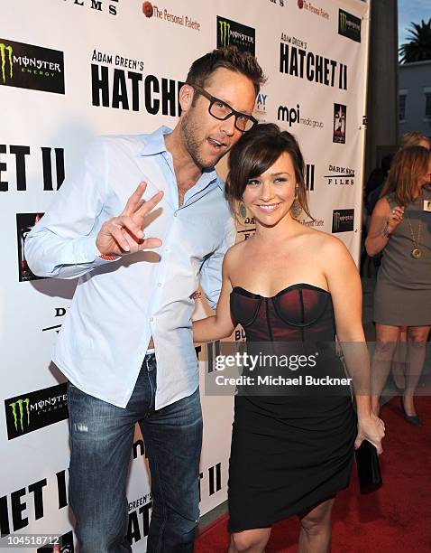 Actor Michael Rosenbaum and actrss Danielle Harris arrive at the premiere of Dark Sky Films' "Hatchett II" at The Egyptian Theater on September 28,...