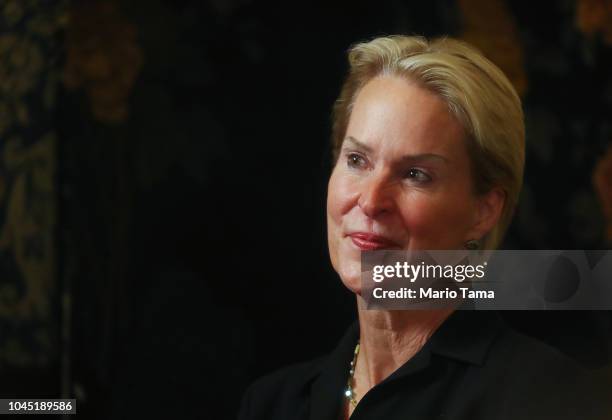 Scientist Frances Arnold, winner of the 2018 Nobel Prize in Chemistry, smiles at a celebratory press conference at Caltech on October 3, 2018 in...