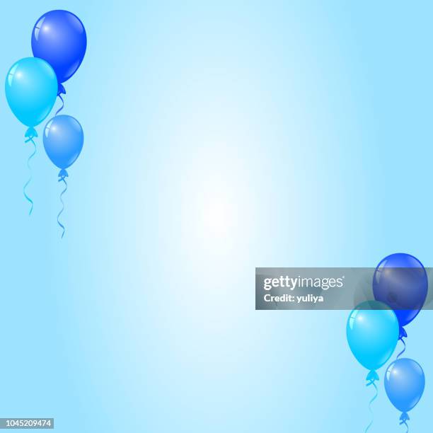 blue balloons on blue background, birthday card, party invitation card - congratulations balloons stock illustrations