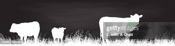 grazing cows chalkboard - cow art stock illustrations