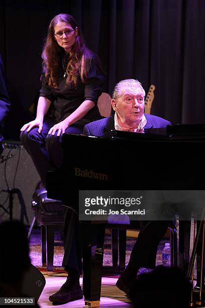 Phoebe Lewis looks on as Jerry Lee Lewis Performs at "An Evening With Jerry Lee Lewis" presented by American Express at The GRAMMY Museum on...