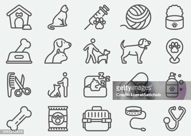 illustrazioni stock, clip art, cartoni animati e icone di tendenza di icone linea animali e animali - negozio di animali