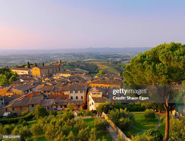 elevated view of san gimignano. - tuscany fotografías e imágenes de stock