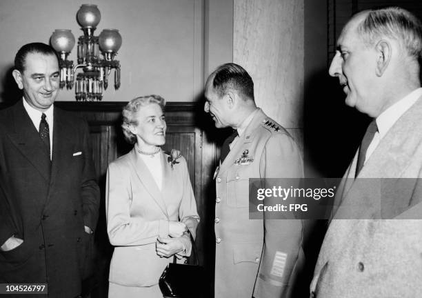 Senator Margaret Chase Smith, America's only female senator talks with General Mathew D. Ridgway of NATO, Senator Lyndon B. Johnson and Senator...