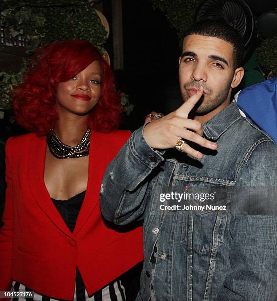 Recording artists Rihanna and Drake attend Drake's after party at Greenhouse on September 28, 2010 in New York City.