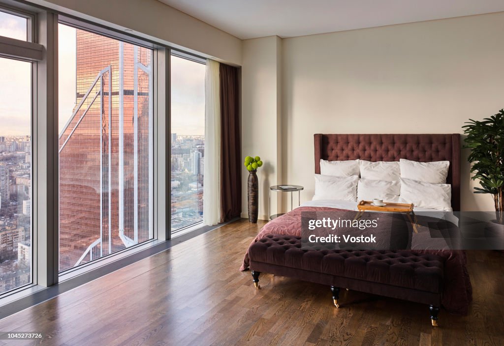 Bedroom with a panoramic view of Moscow-City