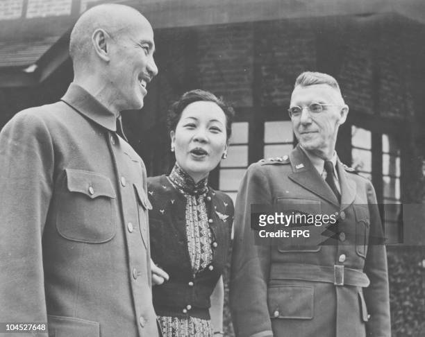 Chiang Kai-shek and his wife pose with US General Joseph W. Stilwell, circa 1930.