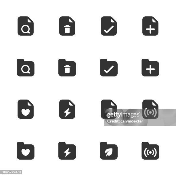 documents and folders icon set - dark solid series - storage bins stock illustrations