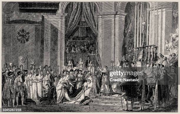 consecration of the emperor napoleon i and coronation of the empress josephine by jacques-louis david (1748-1825) french painter in the neoclassical style - empress stock illustrations