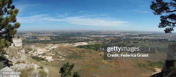 panoramic view from the south overlook at scotts bluff national monument - scotts bluff national monument stock pictures, royalty-free photos & images