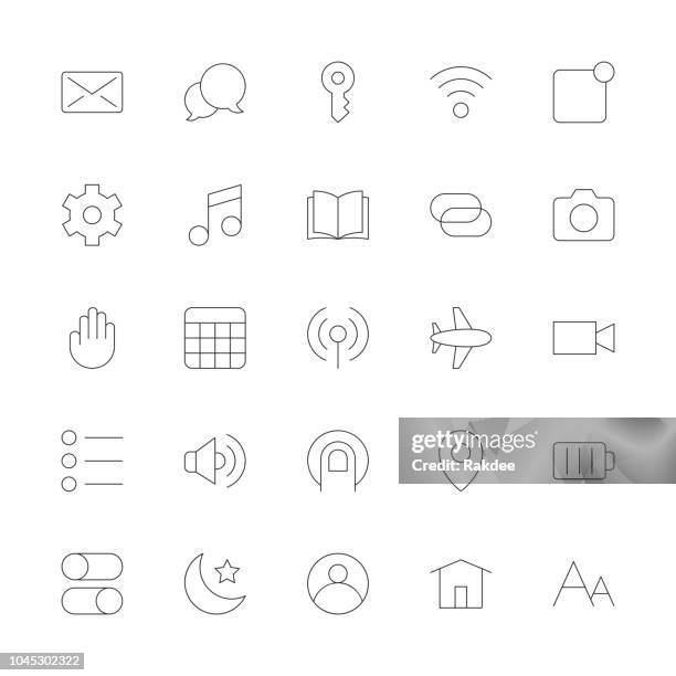 mobile device setting icons - ultra thin line series - setting up camera stock illustrations